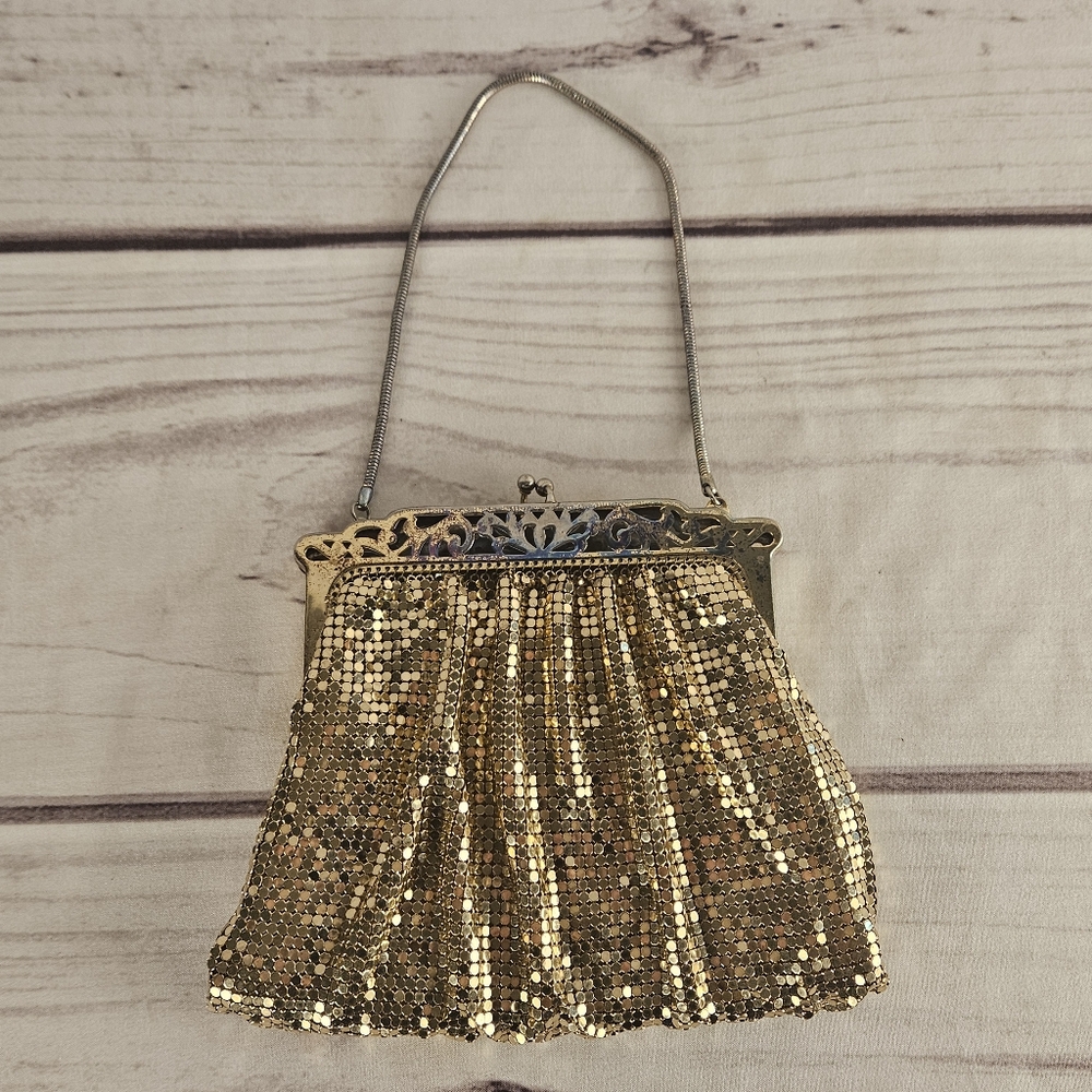 Vintage Whiting and Davis Gold Mesh Handbag Evening Formal Purse